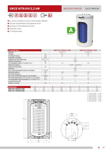 Drazice OKCE 100.1 NTR/HV 2,2kW 1 hőcs. álló, felső bek. indirekt tároló