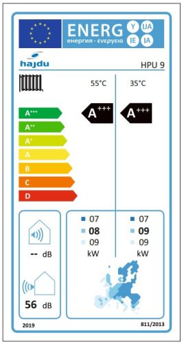 HAJDU fűtési/hűtési levegő-víz hőszivattyú 9 kW, HPU 9, 1fázisra, R290 elektromos fűtés nélkül