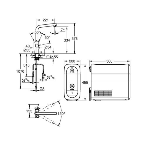 Grohe Blue Home mosogató csaptelep készlet szabályozható szénsavadagolóval L alakú kifolyóval, króm 31454001