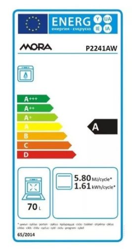 Mora P2241AW Gáztűzhely, 70L, 4 gázégő, Fehér