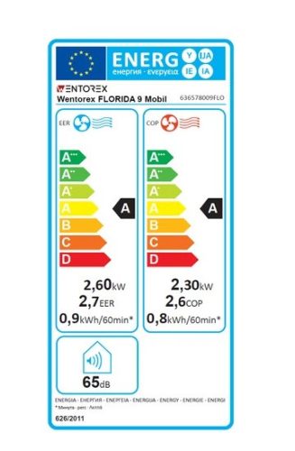 WENTOREX Florida 9 Mobil hűtő-fűtő mobil klíma, fehér (R290 / 2,6 kW / 230V)