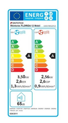 WENTOREX Florida 12 Mobil hűtő-fűtő mobil klíma, fehér (R290 / 3,5 kW / 230V) SKYR-6A-12_12000