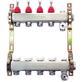   FixTrend szelepes osztó-gyűjtő, inox, 7 körös, áramlásmérővel, eurok, 1”x3/4”