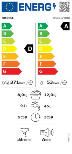 HISENSE WD5S1245BW mosó- és szárítógép 12/8 kg, 1400 fordulat (WD5S1245BW)