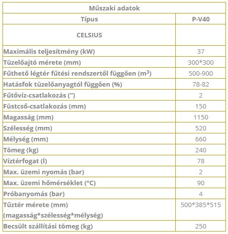 Celsius P-V40 Nagy Ajtós  37 kW-os lemez vegyestüzelésű kazán 